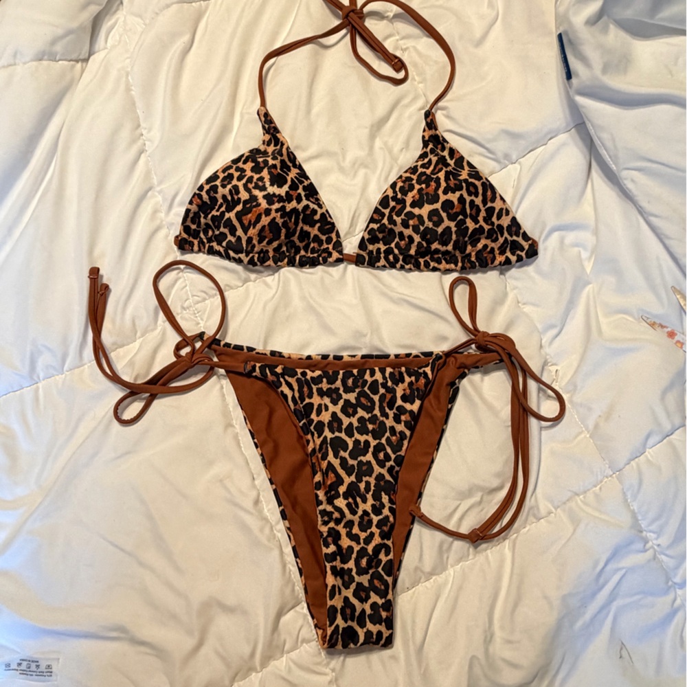 PINK Victoria's Secret Leopard Print String Bikini - Brown & Black
